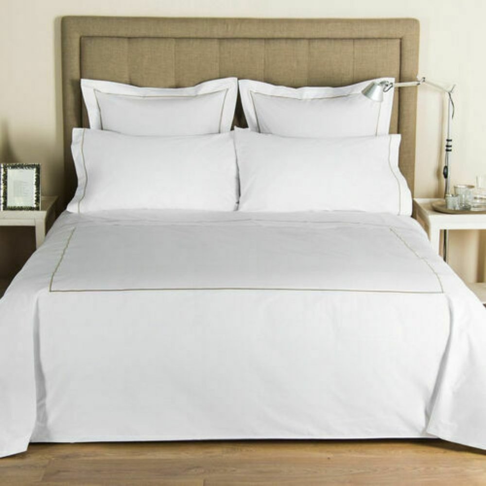 FRETTE ONE BOURDON KING DUVET COVER PERCALE WHITE/KHAKI